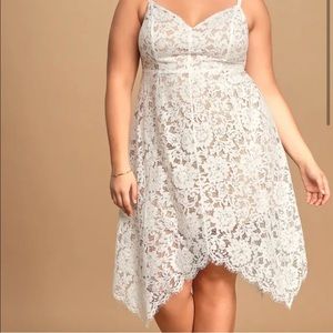 Lulu’s white lace bridal shower midi dress